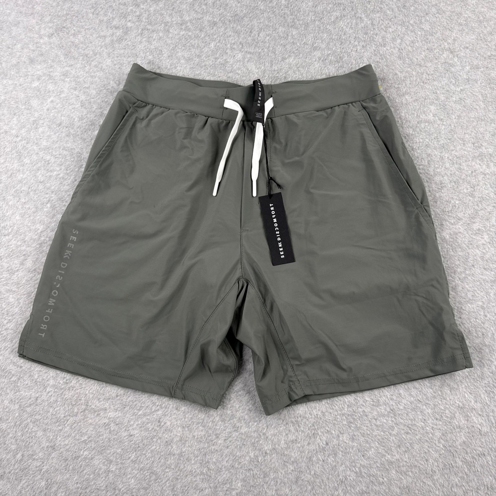 Seek Discomfort Shorts Mens Large Olive Green Drawstring Lined Active NWT - Picture 1 of 10